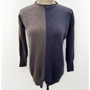 Fabiana Filippi Two Tone Gray Navy Sweater S Merino Silk Cashmere Chain Detail